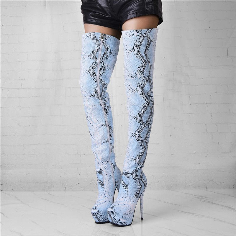 snake print over the knee boots