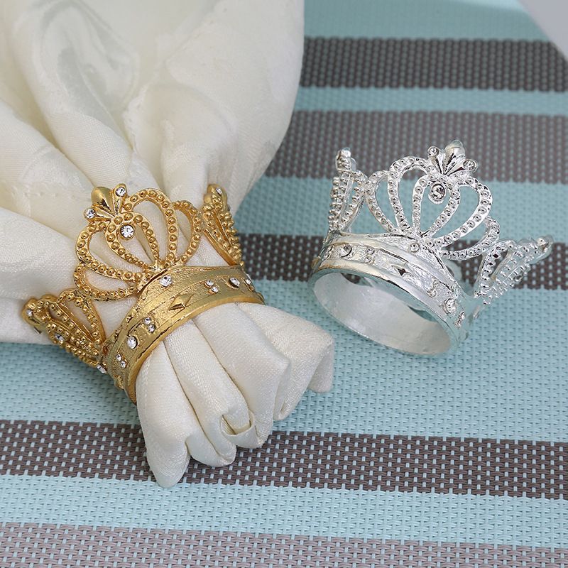 Gold Silver Crown Shaped Napkin Ring With Imitation Diamond Napkin