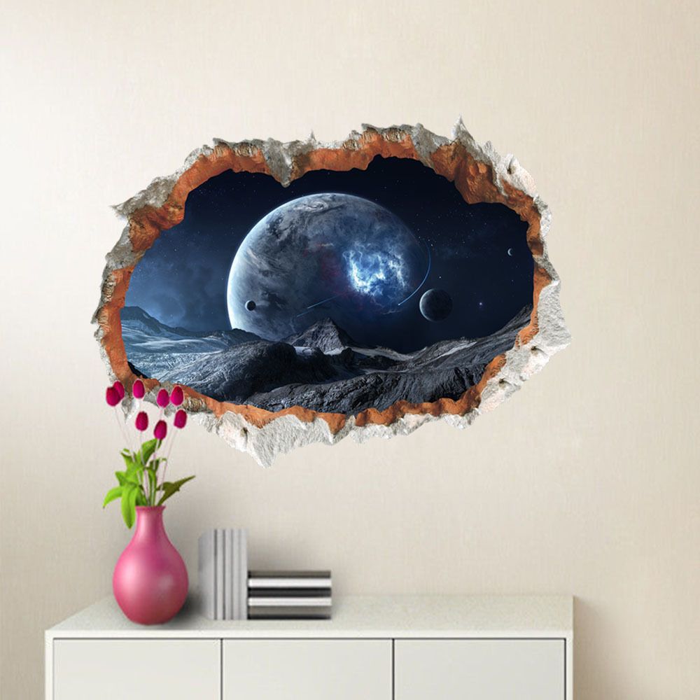 Galaxy Planets 3d Broken Wall Art Decal Pvc Outer Space Wall