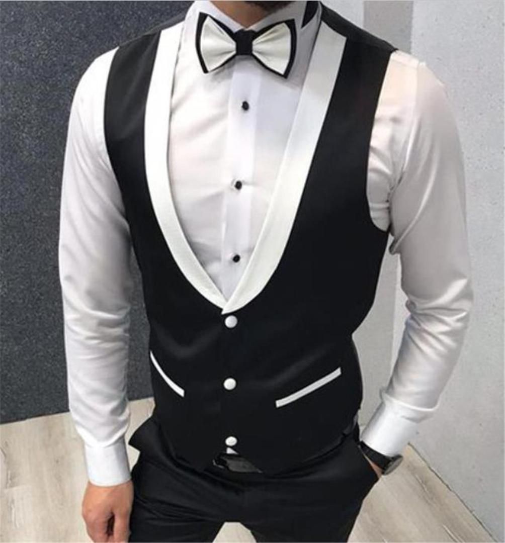 2020 Groom Vests For Wedding Black Business Suit Vest Slim Fit