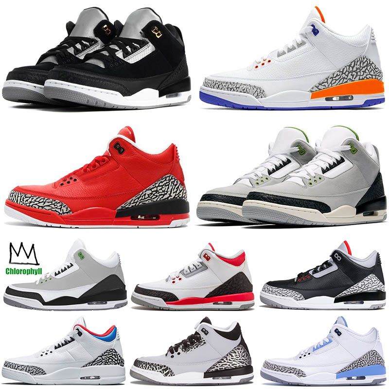 Nike Air Jordan Retro 3 Clorofila 3M estático TINKER JSP NEGRO CEMENTO Knicks Rivales Zapatos de baloncesto Deporte Azul Fuego Rojo Hombres Entrenadores US 7-13