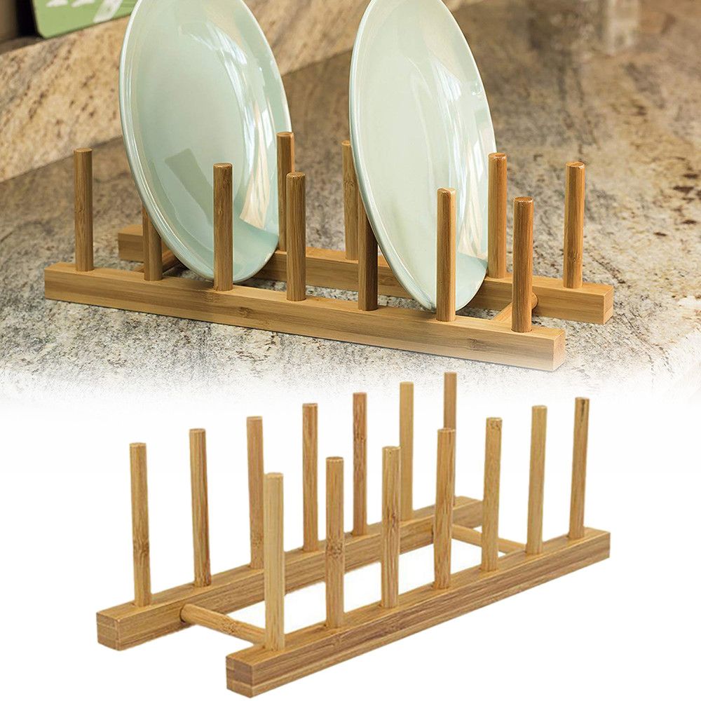 Escurridor de bamb/ú Accesorios de cocina Herramientas de limpieza Escurreplatos| Organizador de cubiertos de una pieza Escurridor de platos de madera M/&W