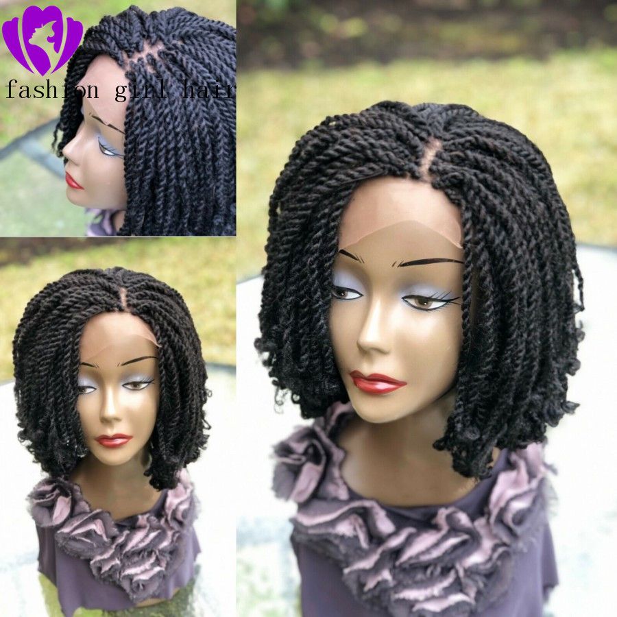 Fashion Black Brown Blonde Ombre Color Braided Kinky Twist Wig