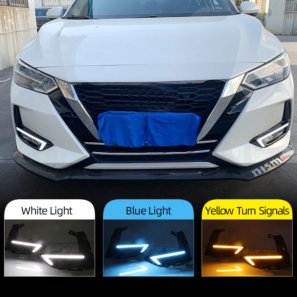 2Pcs For Nissan Sentra 2020 2021 2 Color LED DRL Daytime Running Fog Lamp Light 
