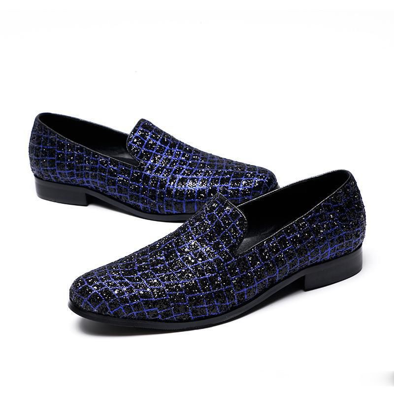 Blue Glistening Glitter Men Loafers Sequins Slippers Slip On Male Paty ...