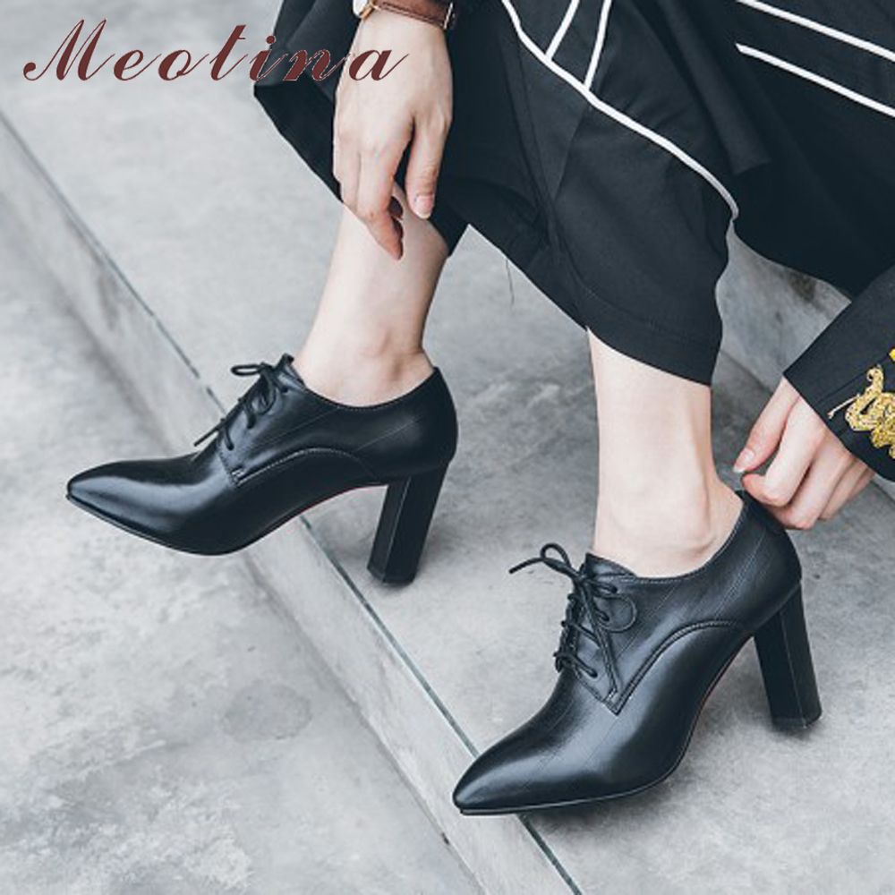 Stylish New Women's Pointed Toe Heels Lace Up Patent Leather Pumps Shoes Size
