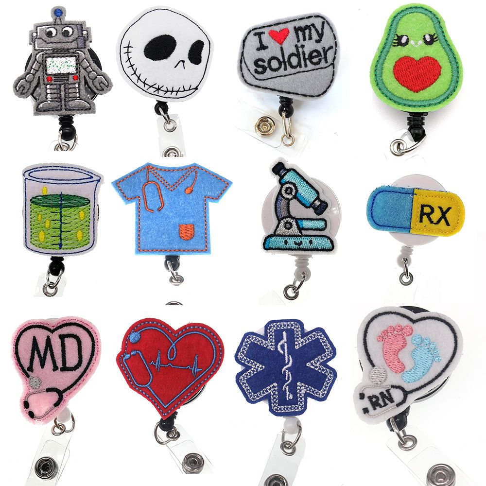 Key Rings Medical Cartoon Felt Retractable Badge Holder Pull Reel