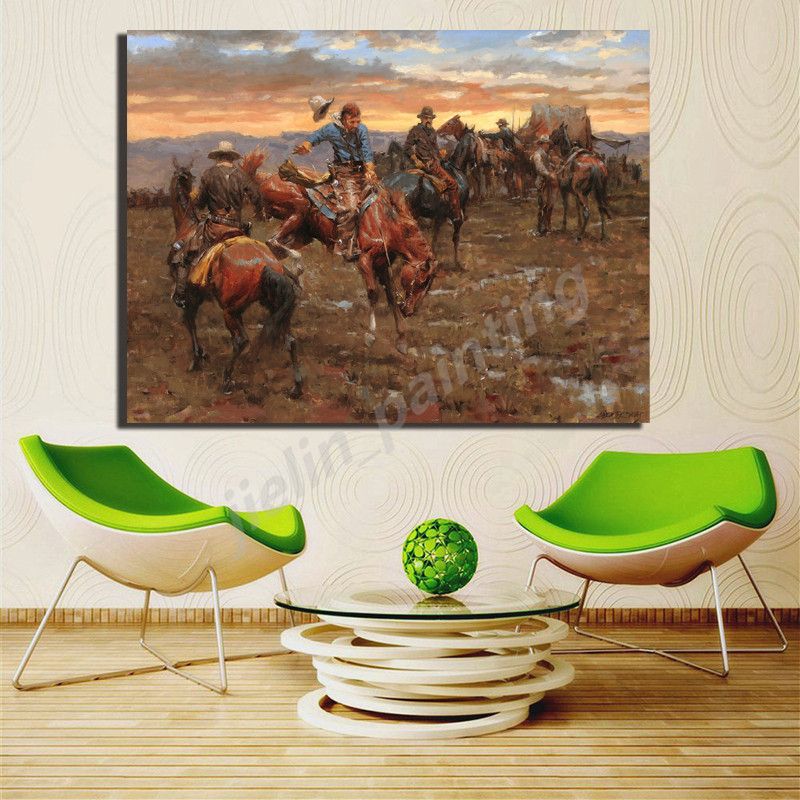 2020 Western Cowboy Training Horse Wall Art Canvas Posters Modern Prints Oil Painting Wall Pictures For Modern Bedroom Home Decor From Jielin Painting 4 74 Dhgate Com