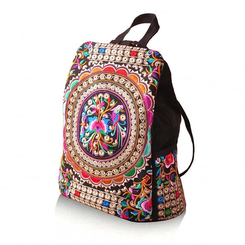 Vintage mujeres étnica lona hecha a mano flor bordado bolsas viaje bolsas colegios mochilas