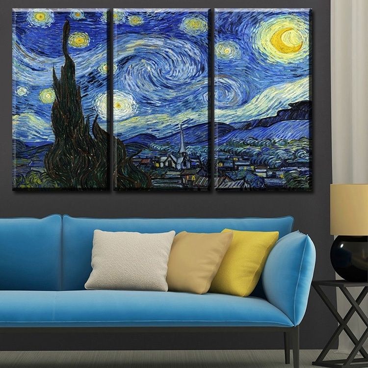 Compre 3 Piezas De Vincent Van Gogh La Noche Estrellada 1889 Print Art Room  Cuadro De La Pared Moderna De La Lona Pintura Gran Pantalla Barato A 15,51  € Del Home_textiles | DHgate.Com