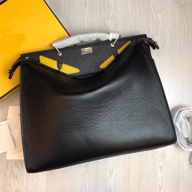 FENI Black Monster Designer Handbags Genuine Real Cowhide Leather Classic Fashion Tote Clutch ...