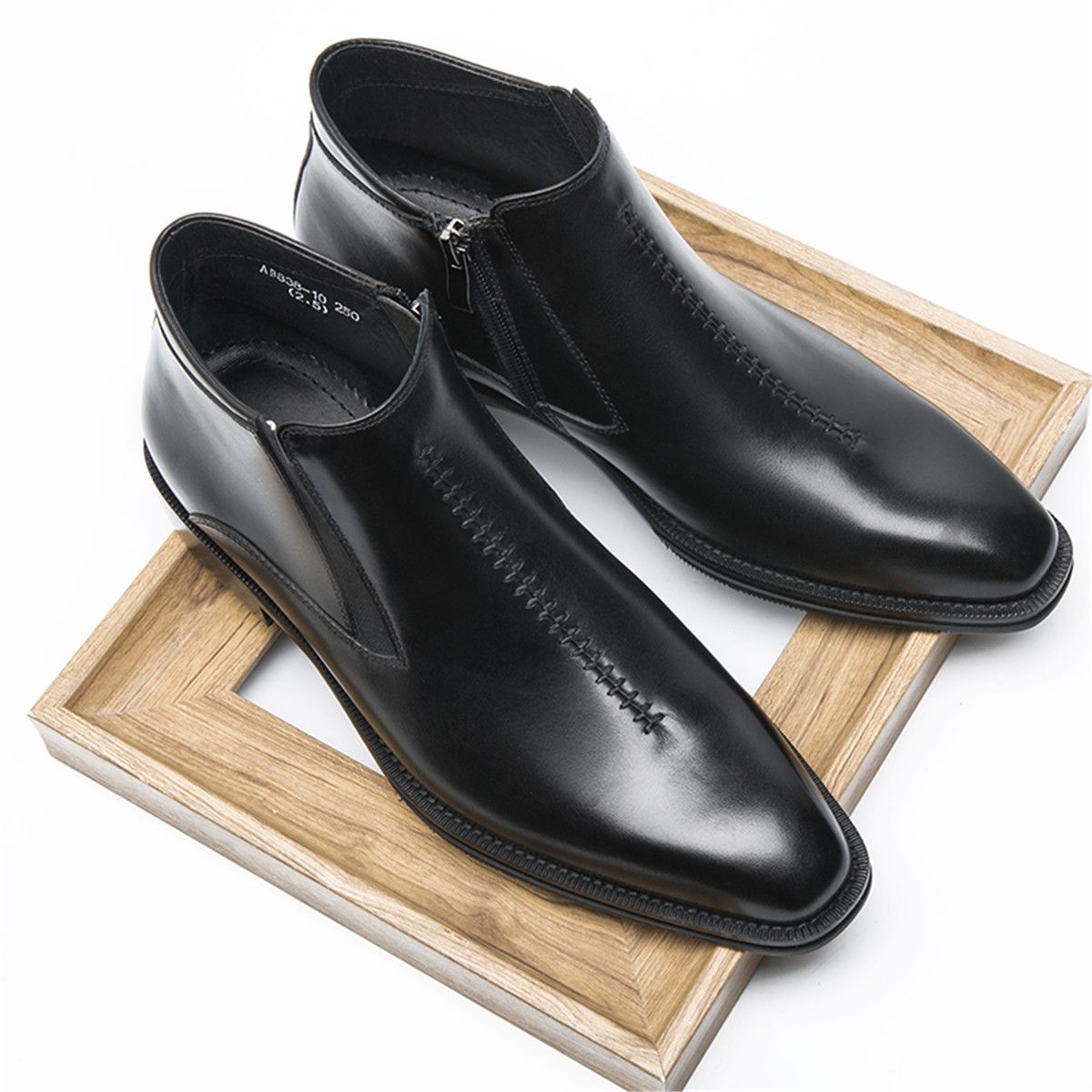 coser Retirarse Pino Moda Negro / Tan Botines Hombre Zapatos de invierno Botas de cuero genuino  Botas de vestir para