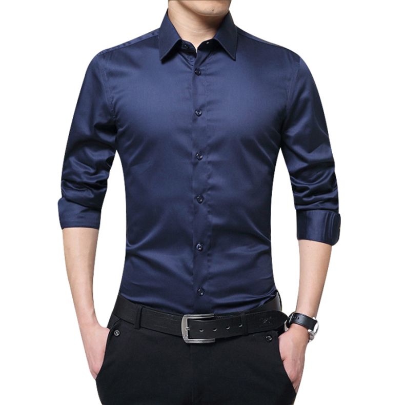 Men Business Shirts Long Sleeve Dress 