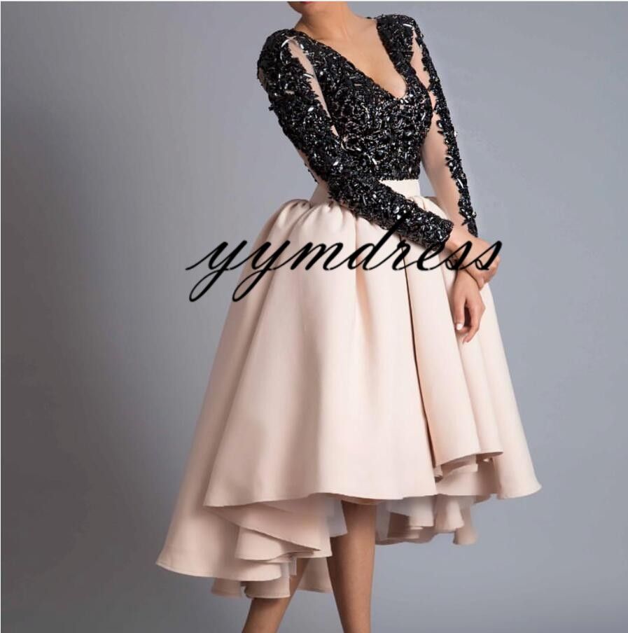 Abito Da Sera Nero E Rosa 2019 Scollo A V Corto Abiti Da Cerimonia Con  Maniche Lunghe Prom Dresses Abiti Da Cerimonia Personalizzati Personalizza Abiti  Da Festa Da 90,16 € | DHgate Italy