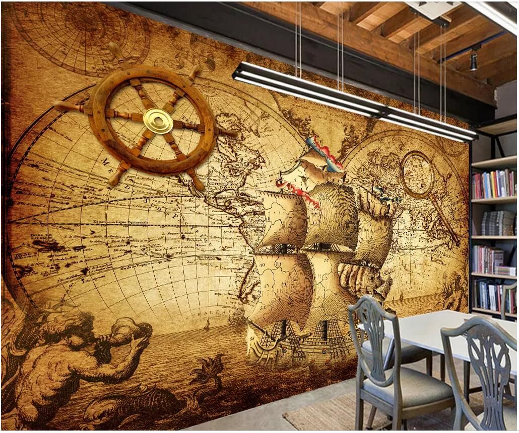 WDBH 3d Photo Wallpaper Custom Mural Vintage Nautical World Map Theme