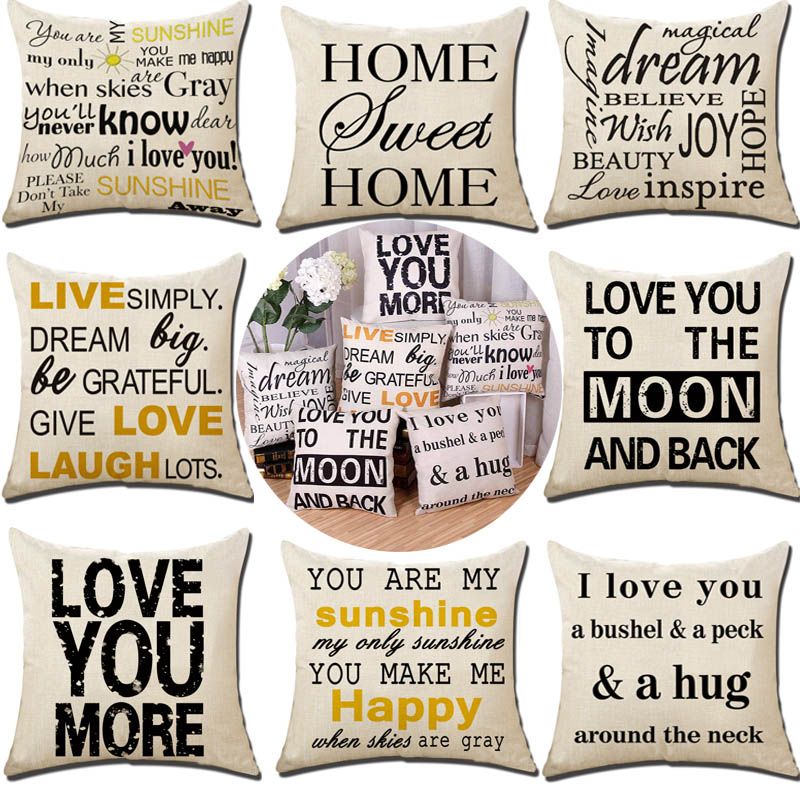 Love You More Pillow Case Linen Letter Throw Pillow Case Cover