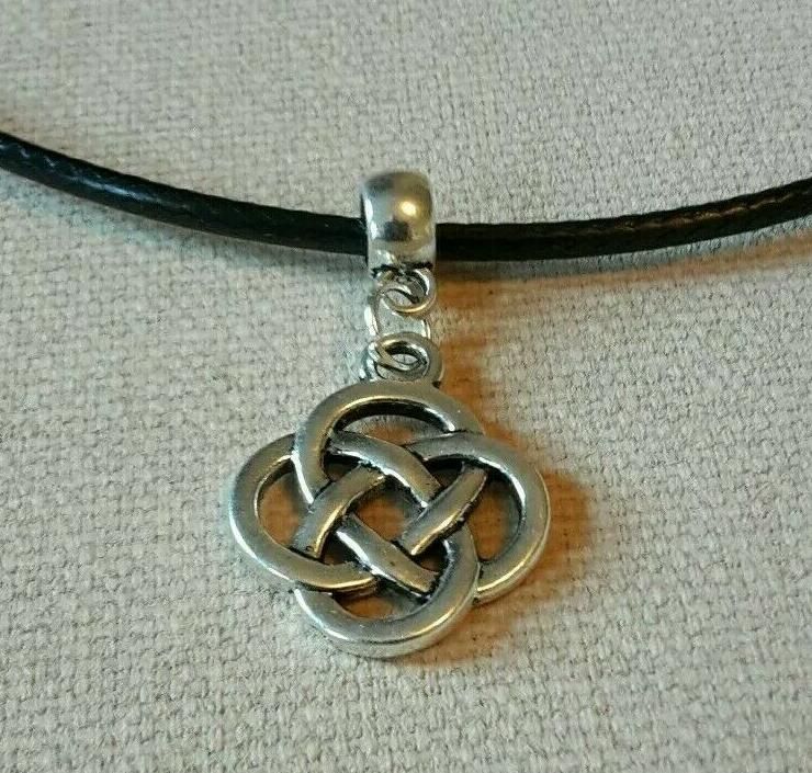 UK Seller New Black Leather Choker Necklace with Infinity Celtic Knot Charm