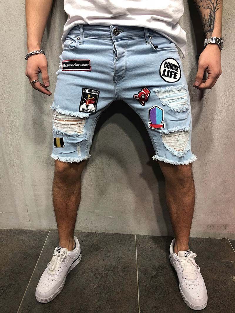 2019 Fashional Men Short Jeans Biker 