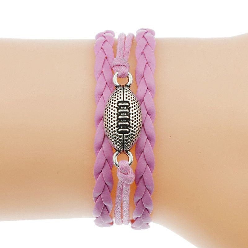 New Handmade Pink Leather Rope Bracelet Bangles For Women Men Weave