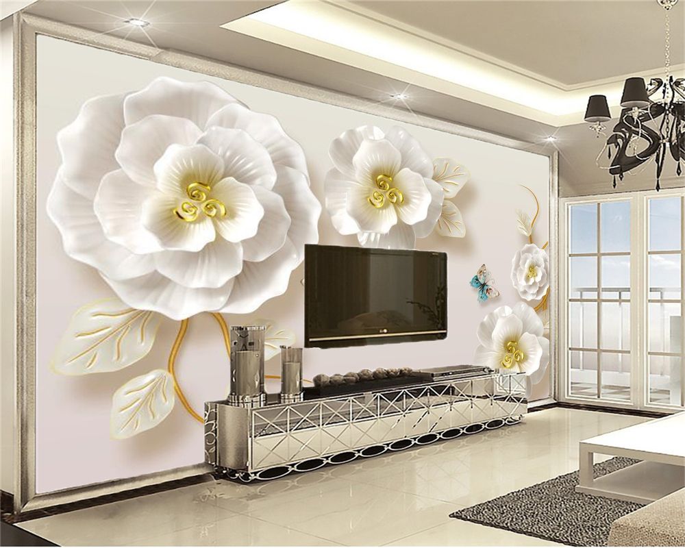 Custom 3d Flower Wallpaper HD Jade Carving White Painted Gold Flowers Color Butterfly Custom Clear Comfortable Custom 3d Flower Wallpaper HD Jade Carving White Painted Gold Flowers Color Butterfly Custom Clear Comfortable