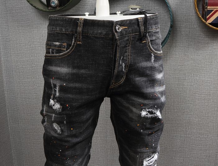 New Black Damage Jeans Men Popular 