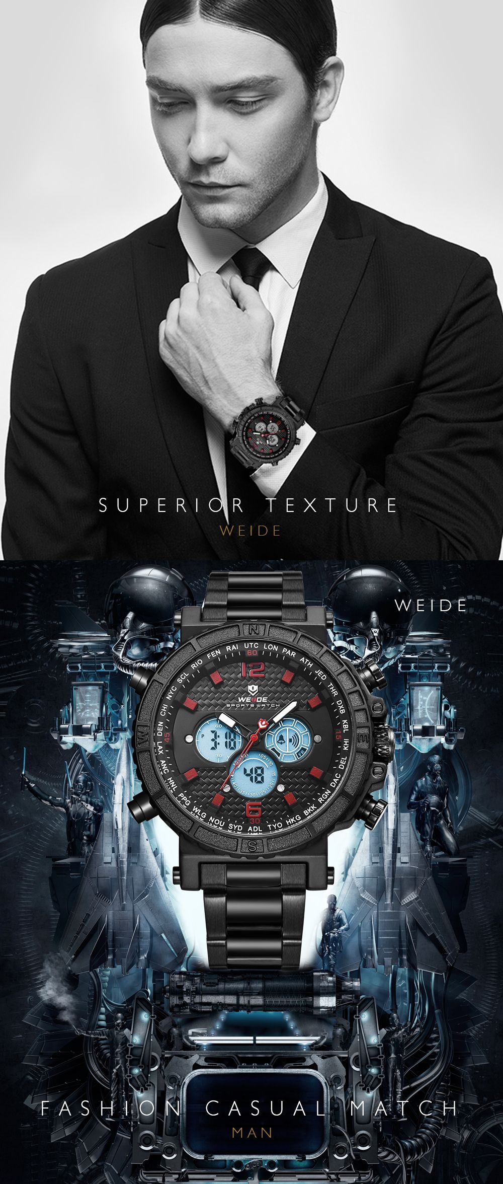 WEIDE Мужские Автоматические Часы С Цифровым Репетиром Даты.