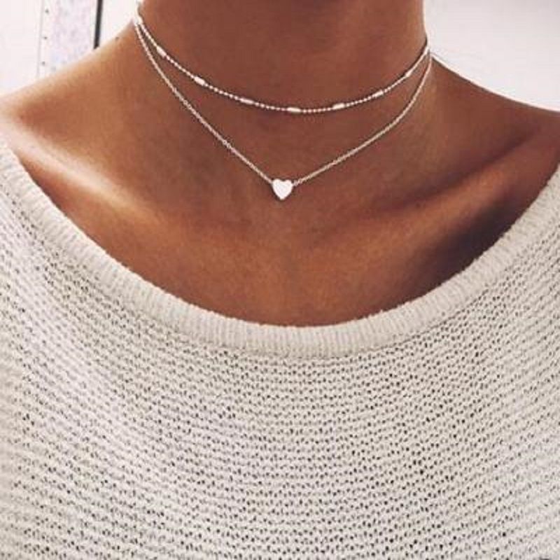 Barato Collar Gargantilla De Corazón De Múltiples Capas Borla Colgante Collar De Doble De Cadena De Plata Amor Para Las Mujeres Joyería DHL GRATIS De 0,62 € | DHgate