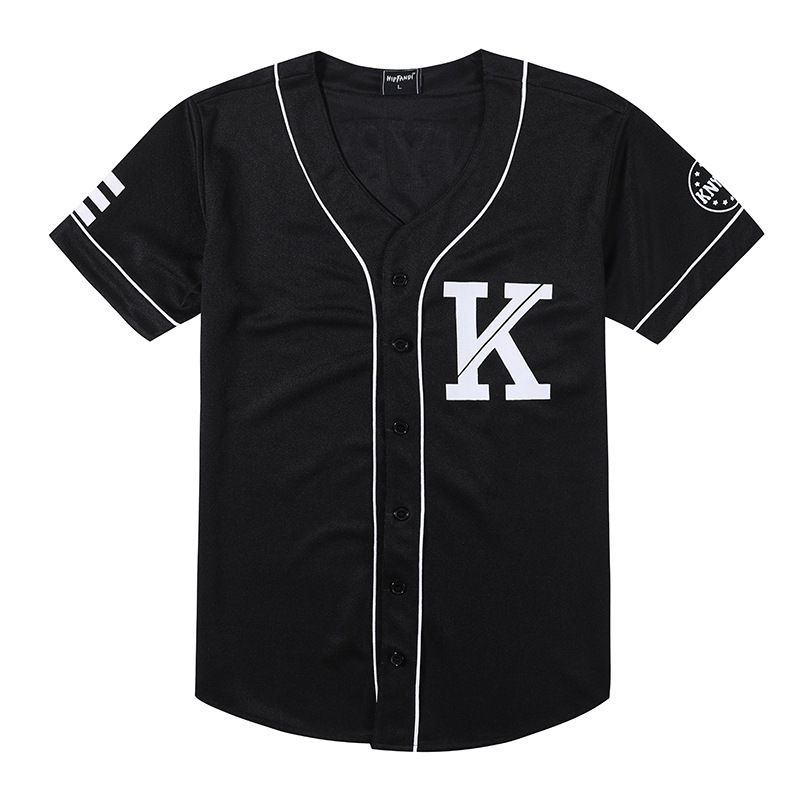 Moda hombre Béisbol Jersey Hip Hop Retro Colegio Pareja Béisbol Rayas Camisa de manga media