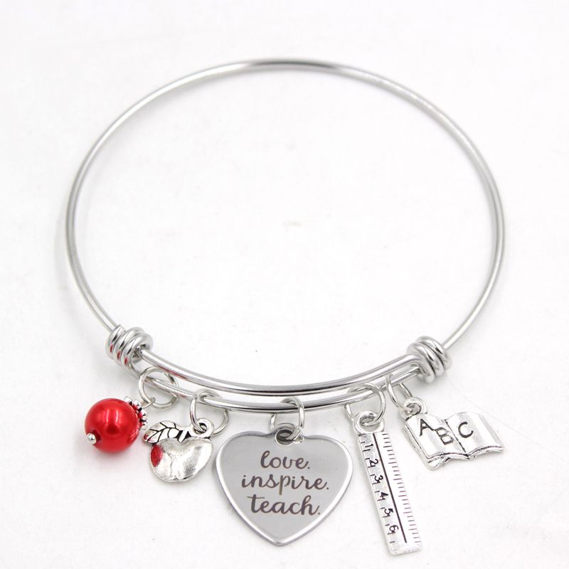 Stainless Steel Teachers Like You Are Special And Few Ruler Book Charm Adjustable Bracelet 
