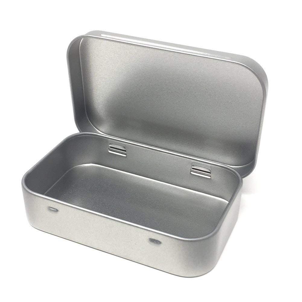 Brand: HandyBox Type: Rectangular Tin Containers Specs: 24 Metal Hinged Tins,  Portable & Small Keywords: Empty Storage Kit, Home Organizer Key Points:  Compact & Secure Storage Solution Main Features: Hinged Lids, Durable