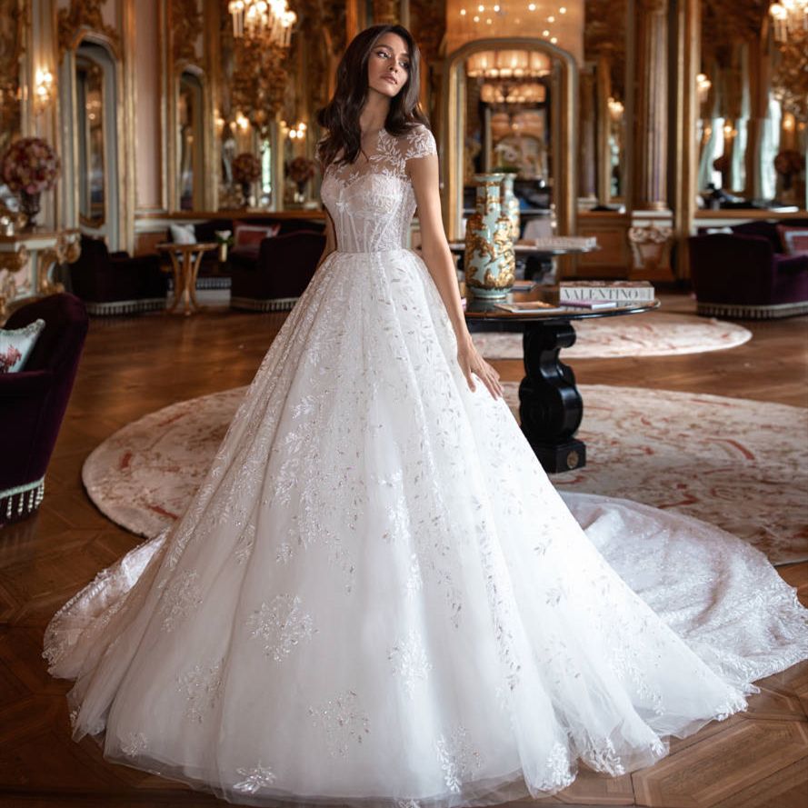 Compra Precioso Vestido De Novia Elegante Y Elegante 2021 O Necj Mangas  Cortas Capilla De La Capilla Apliques Tulle A Line Beading Beading Vestido  Vestido De Noiva Longo Barato | Entrega Rápida
