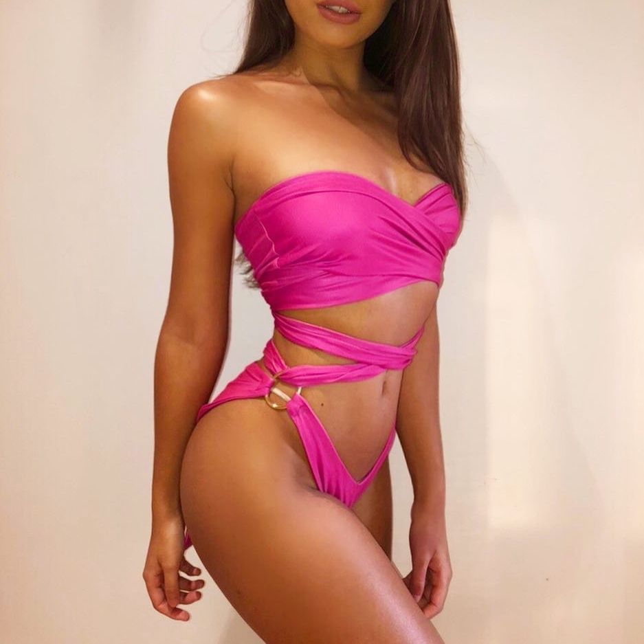 strapless pink bikini