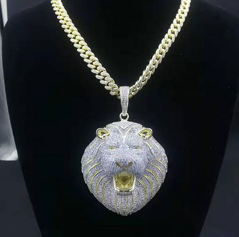 14k Oro Helado Out León Colgante De Lujo Diseñador Collar Para Hombre Cadena Oro Colgantes Diamante Cubano Link Rapero Cantante Joyería De 66,26 € | DHgate