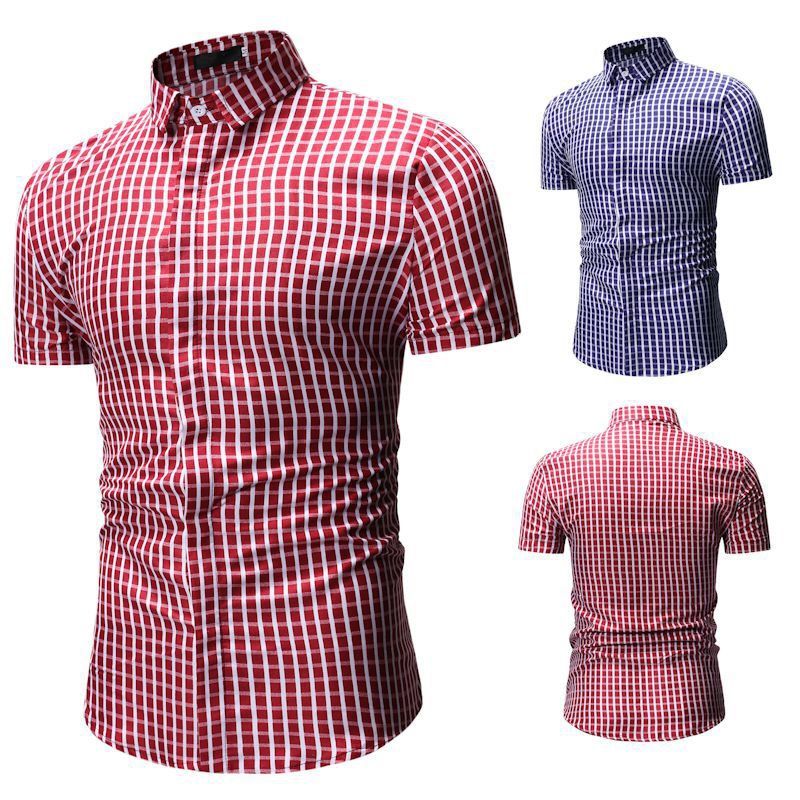 Moda para hombre Camisa a cuadros de manga Slim Fit Hombre Social Business de