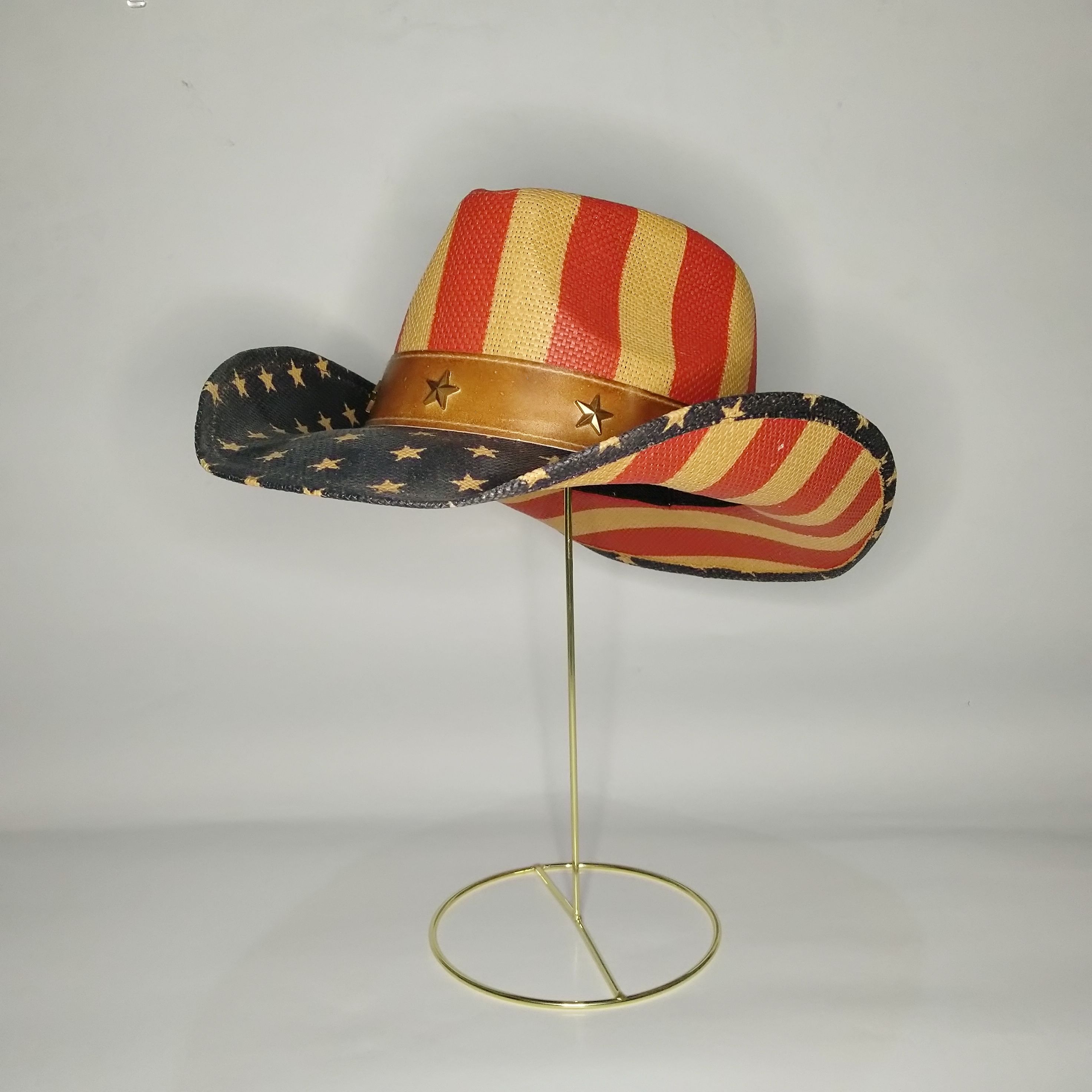 Men Straw Classic American Flag Cowboy Hat Wide Brim USA Cowgirl Summer