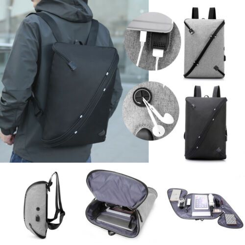 Anti-theft Mens USB with Charger Port Backpack Laptop Notebook Travel School Bag