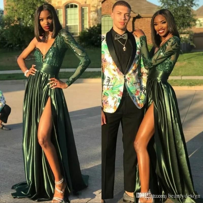 green sequin prom dress