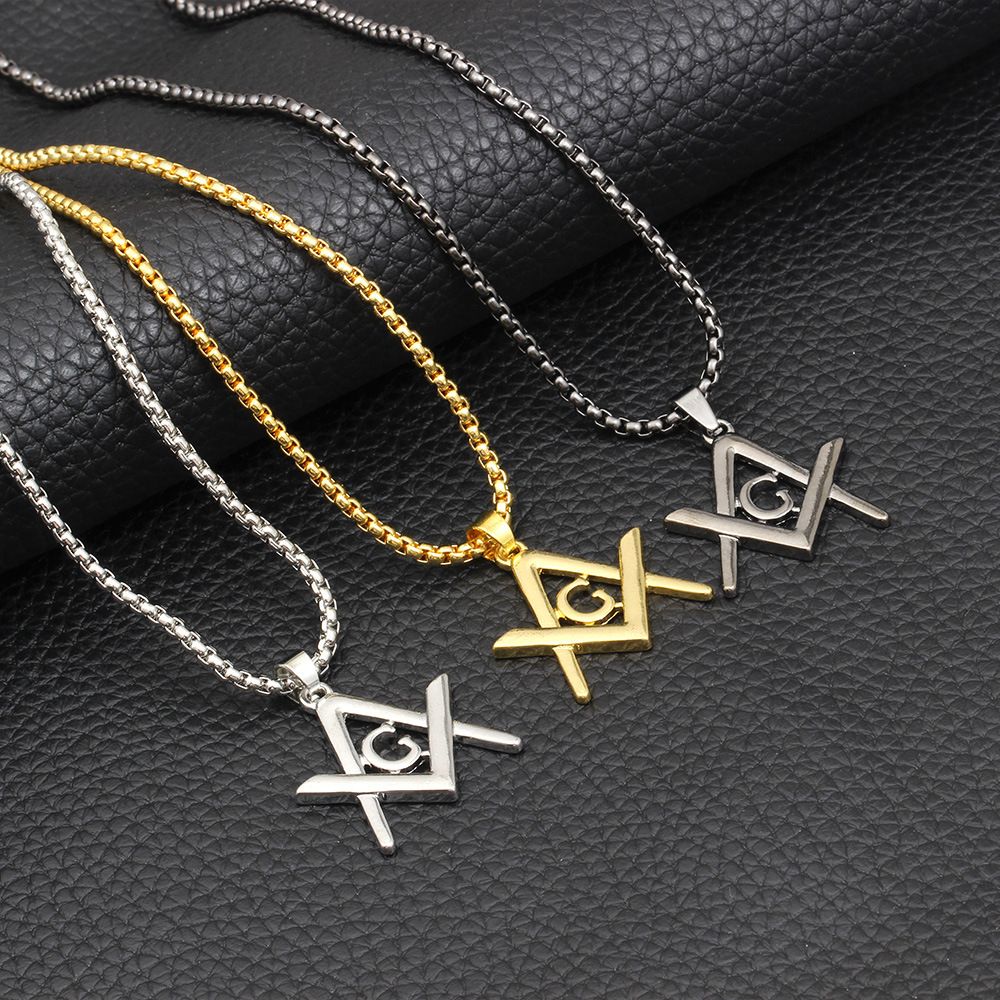 Wholesale Stainless Steel Necklace Masonic Symbol Freemason Pentagram Religion Jewelry Chain