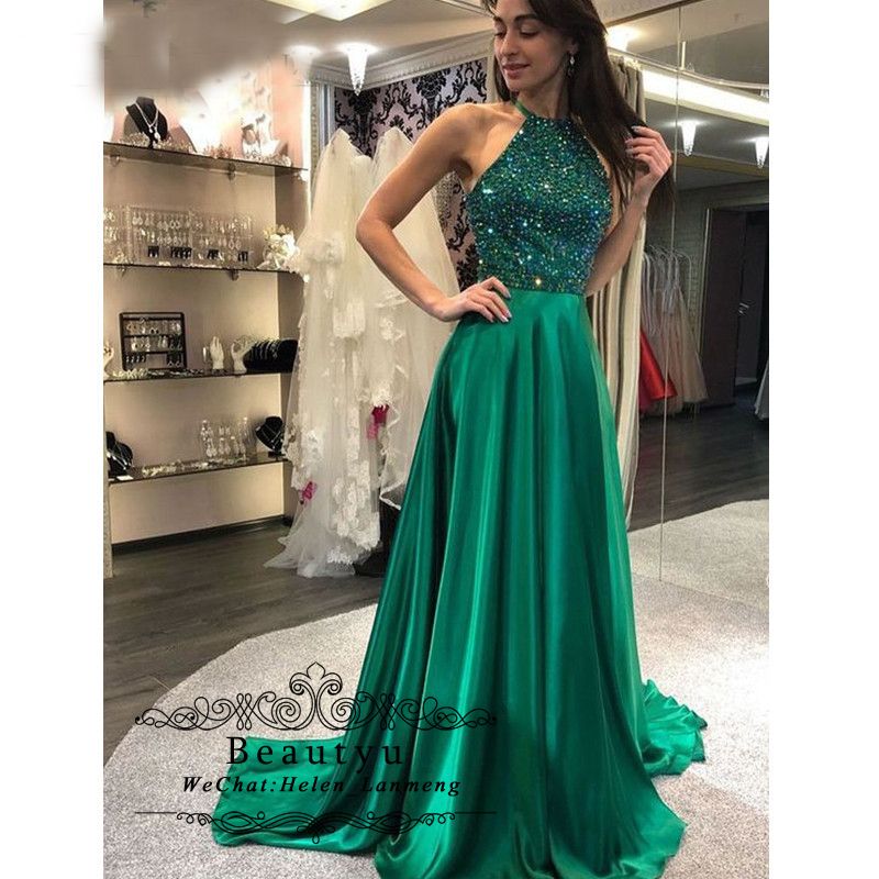 vestito lungo elegante verde smeraldo