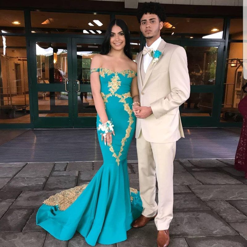 Compre Nueva Sirena Vestidos De Baile Apliques De Oro Longitud Del Piso  Vestidos De Fiesta Formales Vestidos Gala Turquesa Vestidos Largos De Noche  A 166,89 € Del Toysmith | Es.Dhgate.Com