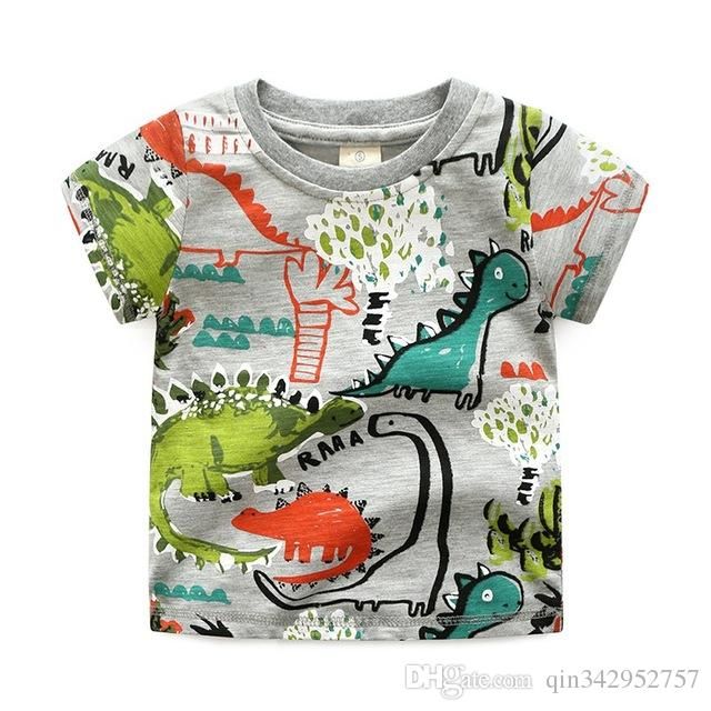 Amberetech 1-10Y Kids Boys T Shirt Tops Dinosaur Printed Summer Clothes Baby Cotton Short Sleeve Tees 