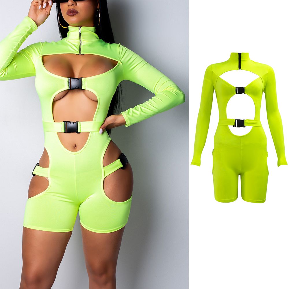 Women Sexy Hollow Out Buckle High Neck 