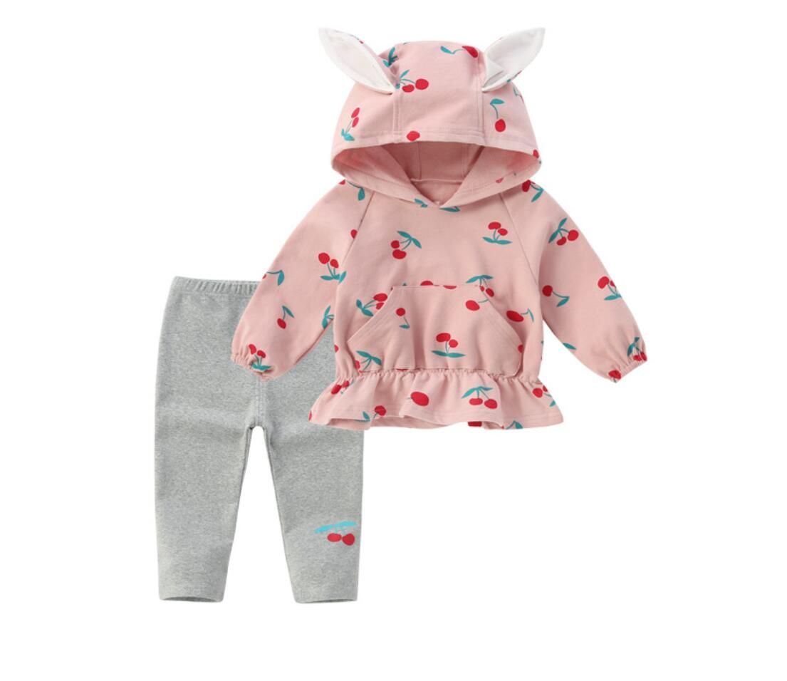 US Baby Girl Hoodies Outfits Set Rabbit Ears Hooded Tops+Pants Clothes For 0-4Y
