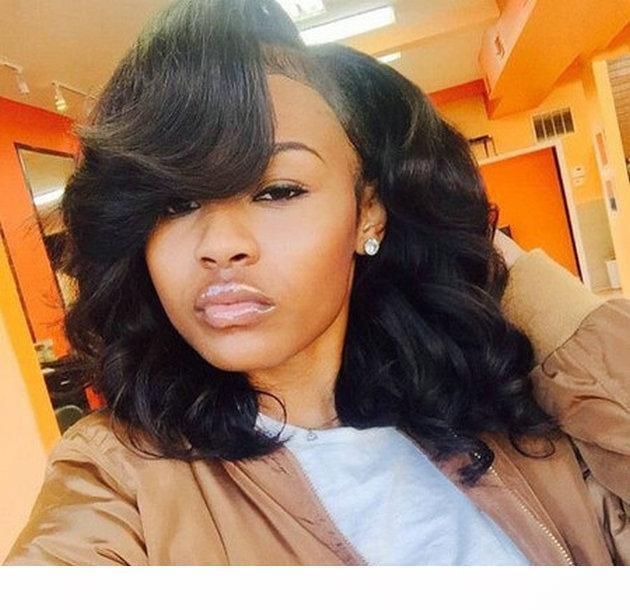 A African American Wavy Bob Human Hair Wigs Side Bangs For Black Women 180 %Density Virgin Hair Full Natural Front Lace Wig Bob Style 1 A African American Wavy Bob Human Hair Wigs Side Bangs For Black Women 180 %Density Virgin Hair Full Natural Front Lace Wig Bob Style 1