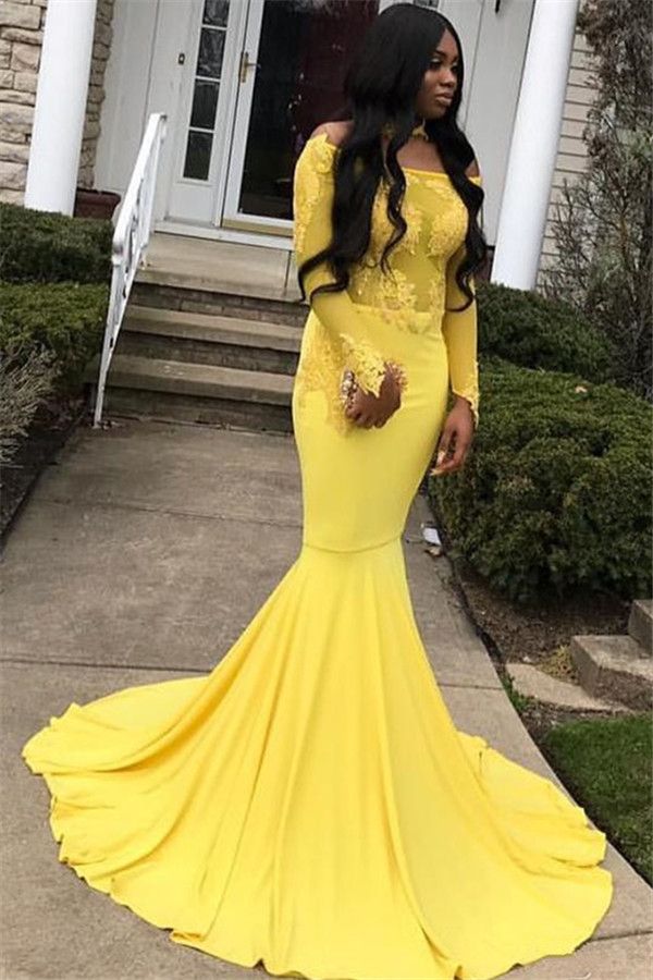 yellow lace long sleeve dress