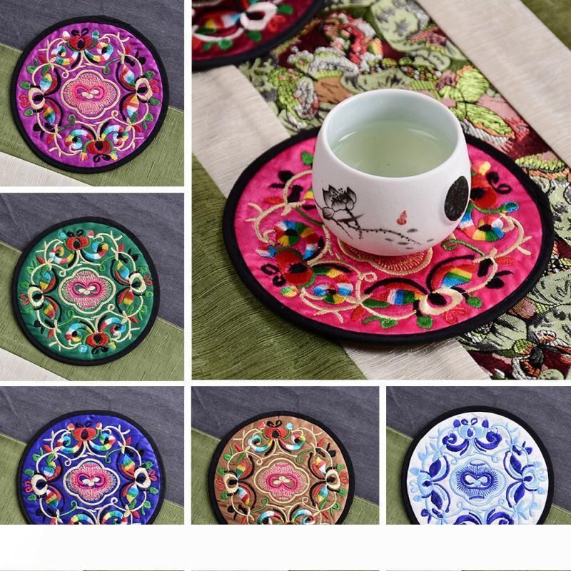 Round Embroidered Cloth Coasters Vintage Ethnic Floral Coasters Teacup Mat Absorbent Coaster Drinks Coasters Bar Coasters Cup beige Round Embroidered Cloth Coasters Vintage Ethnic Floral Coasters Teacup Mat Absorbent Coaster Drinks Coasters Bar Coasters Cup beige