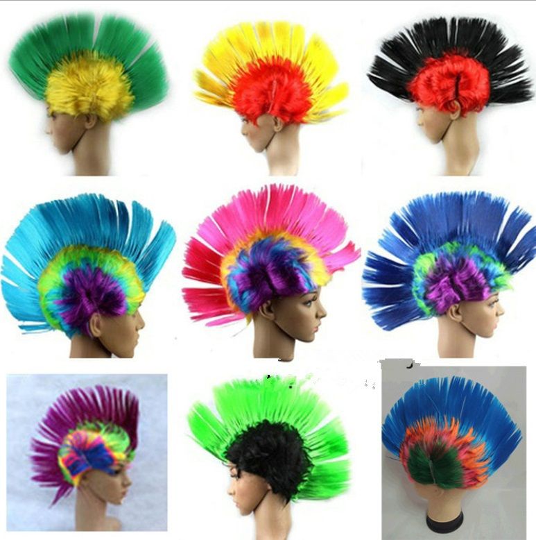 4pcs Cosplay Halloween Cock Head Wigs Vertical Hair Wig Cosplay Headdress  Colour Spoof Show Wig Short