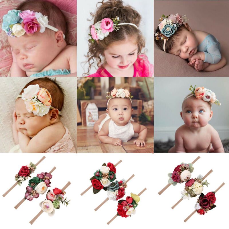 3pcs Newborn Headband Ribbon Elastic Baby Headdress Kids Hair Band Girls Bow f8