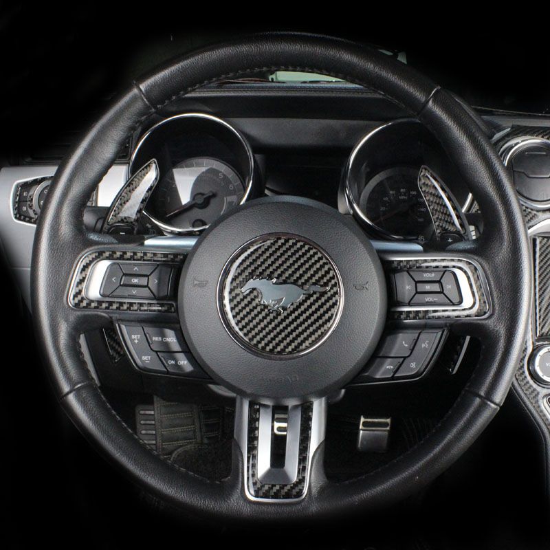 Carbon Fiber Steering Wheel Trim Emblem Cover Sticker for Ford Mustang 2015-2019