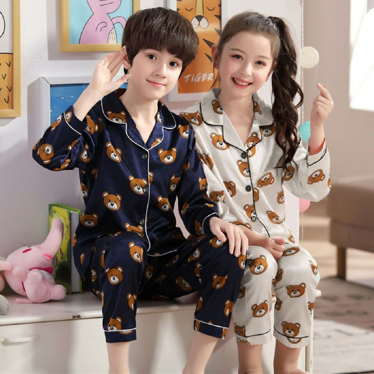 Satin Al 2adet Cocuk Bebek Erkekler Kizlar Ipek Pijama Takimi Sonbahar Kis Uzun Kollu Hayvan Baskili Pijama Cocuk Kiz Erkek Kiyafeti Kiyafetler Tl66 22 Dhgate Comda